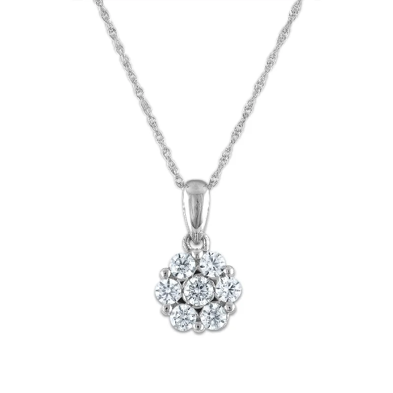 EcoLove 1/2 CTW Lab Grown Diamond Cluster Flower Shaped 18-inch Pendant in 14KT White Gold