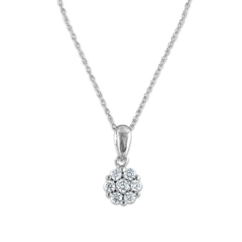 EcoLove 1/4 CTW Lab Grown Diamond Cluster Flower Shaped 18-inch Pendant in 14KT White Gold