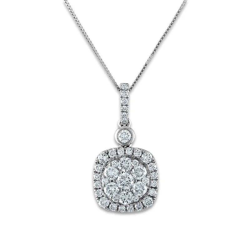 EcoLove 1 CTW Lab Grown Diamond Halo Cushion Shaped 18-inch Pendant in 10KT White Gold