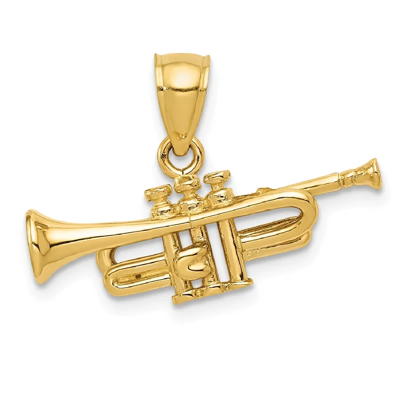 14KT Yellow Gold 15X24MM Three Dimensional Trumpet Pendant. Chain Not Included