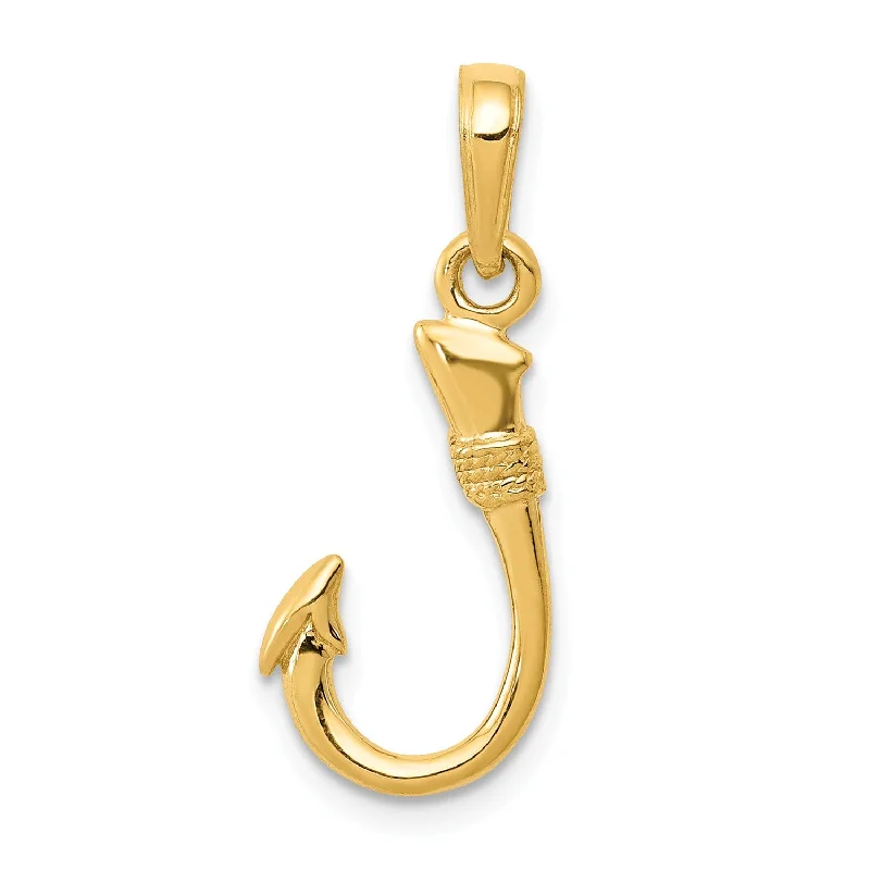 14KT Yellow Gold 21X8MM Three Dimensional Fish Hook Pendant. Chain Not Included