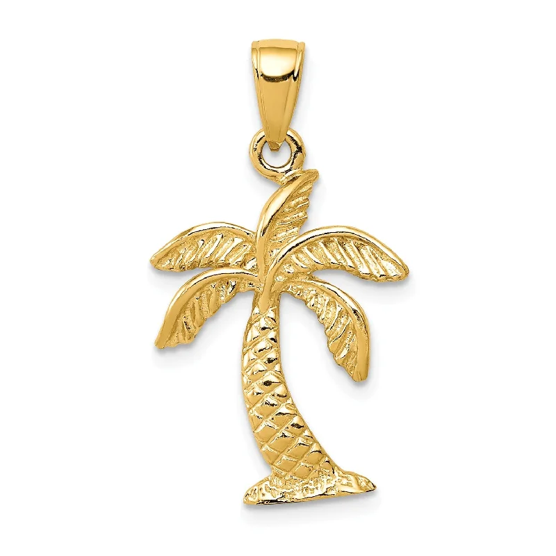 14KT Yellow Gold 28X16MM Palm Tree Pendant. Chain Not Included