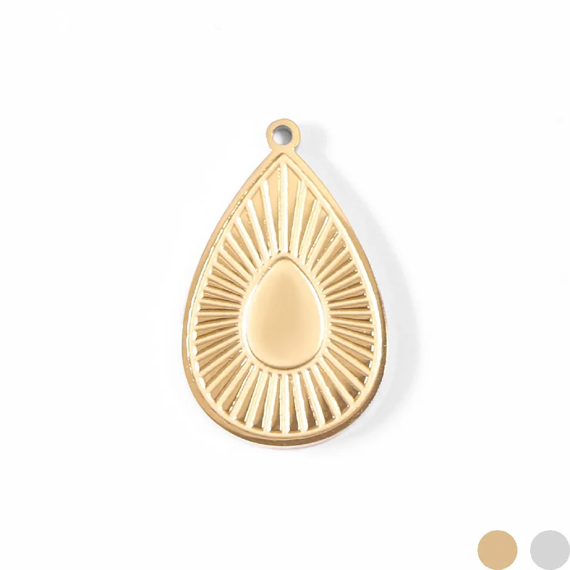 18K Gold PVD Stainless Steel Sunburst Teardrop Charm / PDL0003