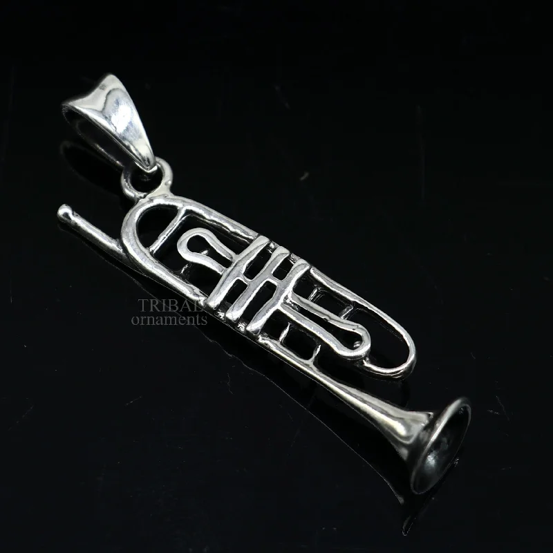 925 sterling silver small trumpet or cornet pendant, amazing musical instrument pendant for best wishes gift from india ssp1554