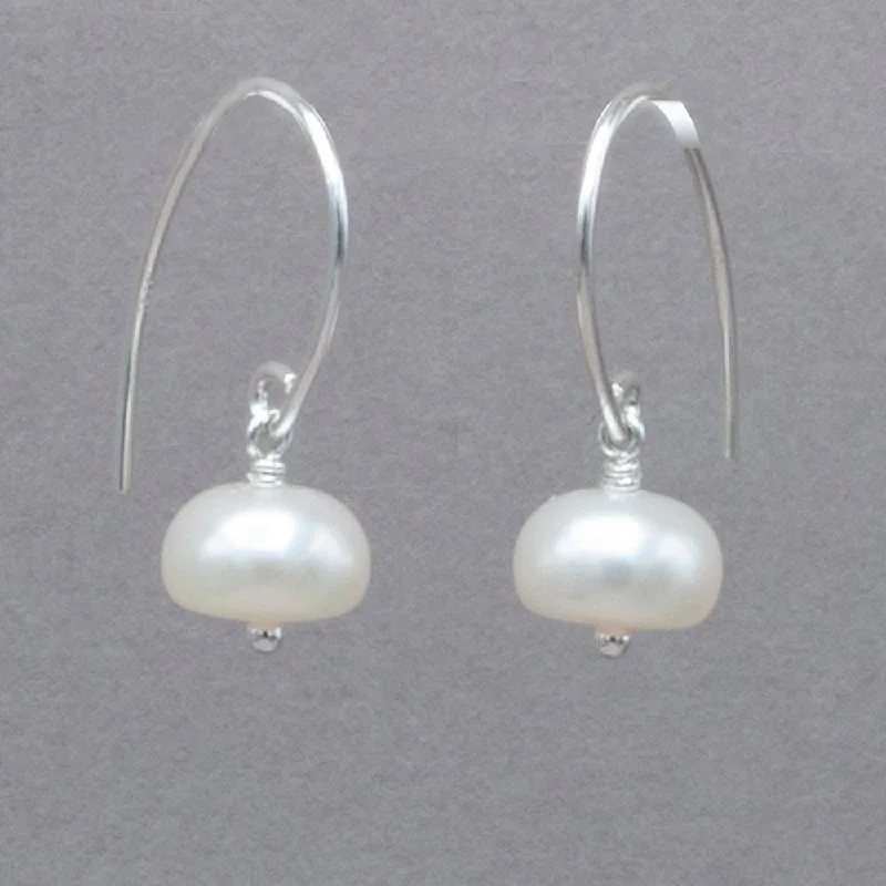 Cream Colored Button Pearl Sterling Silver Earrings