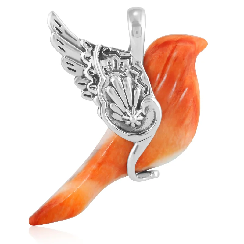 EXCLUSIVELY OURS! Sterling Silver Orange Spiny Oyster Spirit Bird Pendant Enhancer