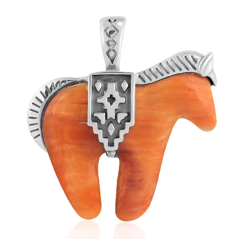 EXCLUSIVELY OURS! Sterling Silver Orange Spiny Oyster Spirit Horse Pendant Enhancer