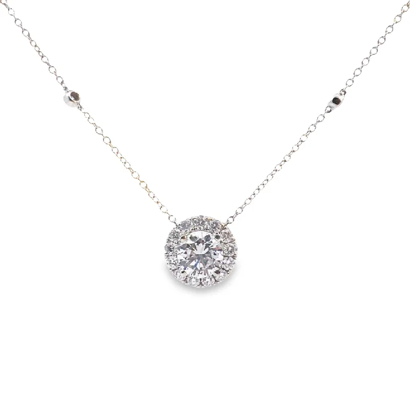 Lab Grown White Gold Diamond Halo Necklace