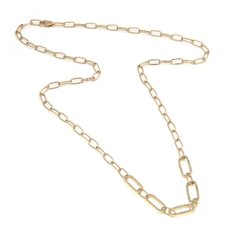 Yellow Gold Diamond Paper Clip Link Necklace