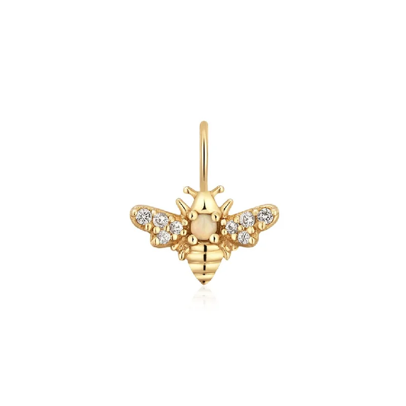 Opal & White Sapphire 14K Yellow Gold Bee Charm