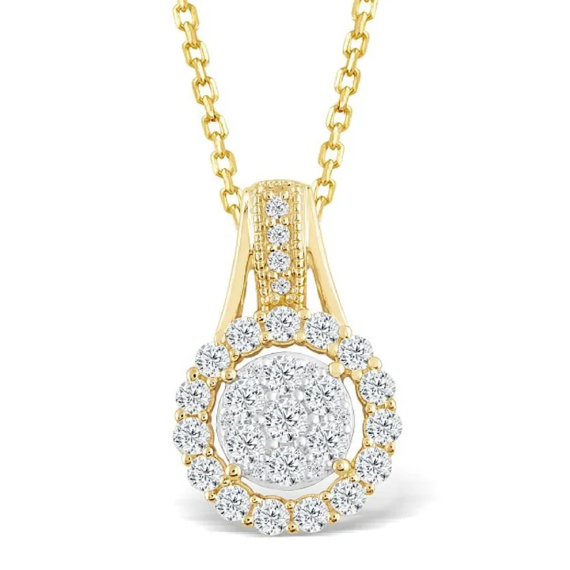 Red Hot Deal 5/8 CTW Diamond Halo 18-inch Pendant in 10KT Yellow Gold