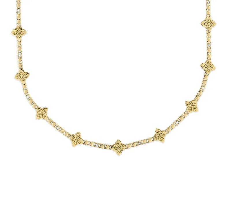 Roberto Coin Arabesque Yellow Gold Flower Station Necklace with Diamonds