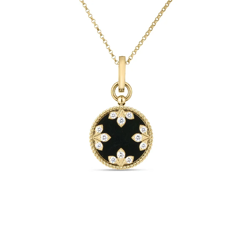 Roberto Coin Medallion Charms Yellow Gold Black Jade and Diamond Necklace