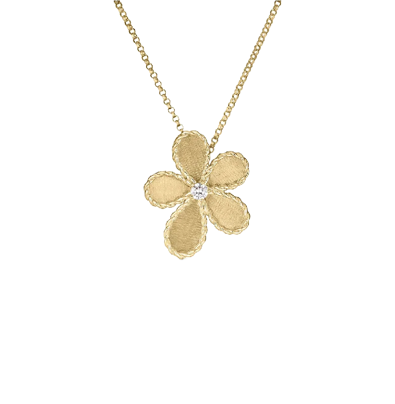 Roberto Coin Yellow Gold Flower Necklace with Diamonds