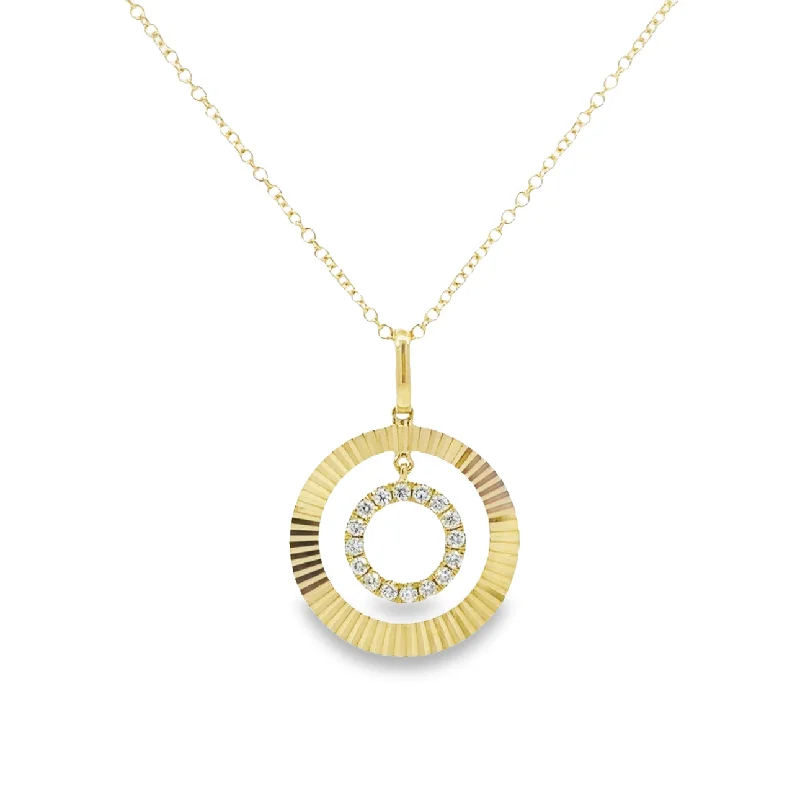 Shy Creation Yellow Gold Double Circle Diamond Pendant