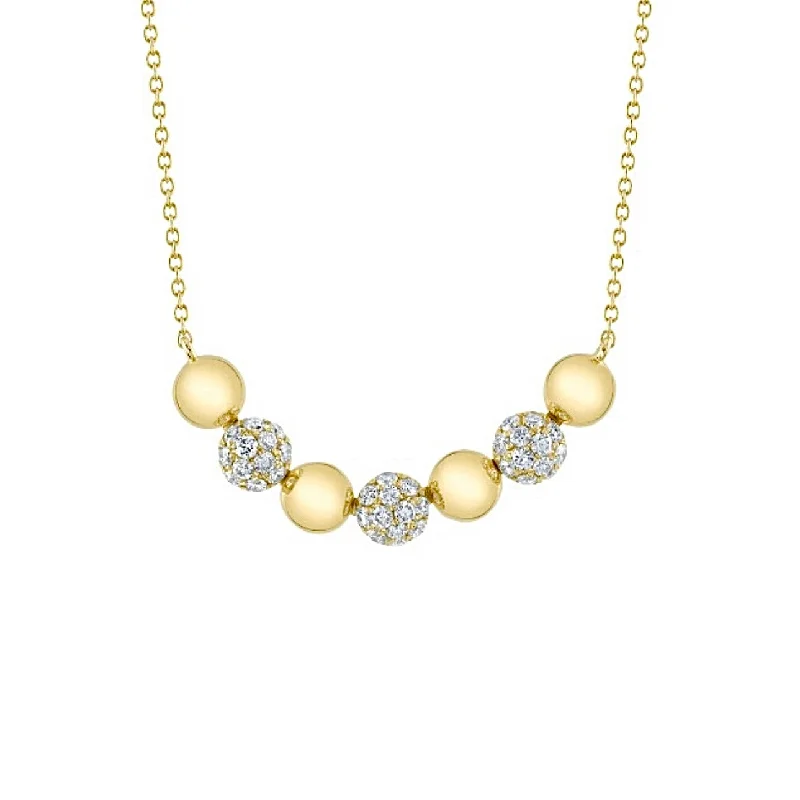 Shy Creation Yellow Gold Pave Diamond Sphere Necklace