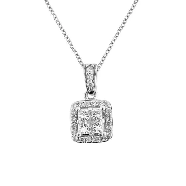 Signature 1/2 CTW Diamond Halo 18-inch Pendant in 14KT White Gold