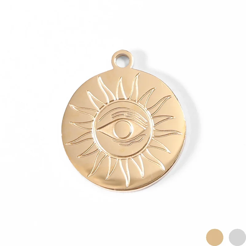 18K Gold PVD Stainless Steel Circle Sun Evil Eye Charm / PDL0002