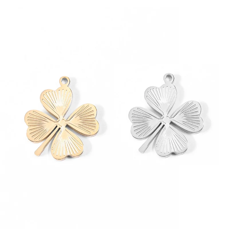 18K Gold PVD Stainless Steel Sunburst Four Leaf Clover Charm / PDL0007