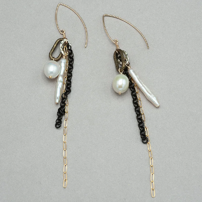 Urban Pearl and Chain Gold Fill Earrings