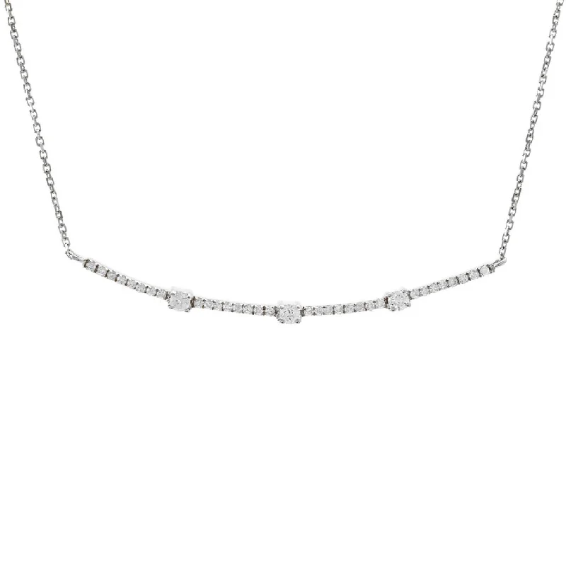 White Gold Curved Bar Diamond Necklace