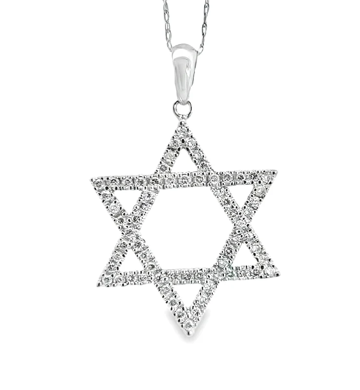 White Gold Star of David Diamond Pendant