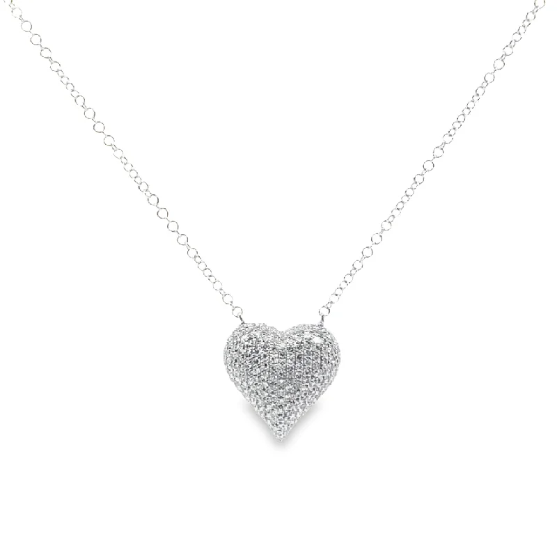 White Gold Pave Diamond Heart Necklace