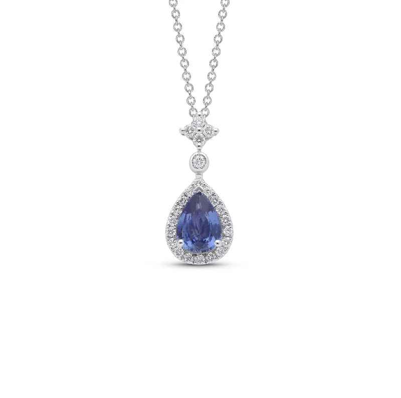 Sabel Collection White Gold Pear Sapphire and Diamond Drop Pendant