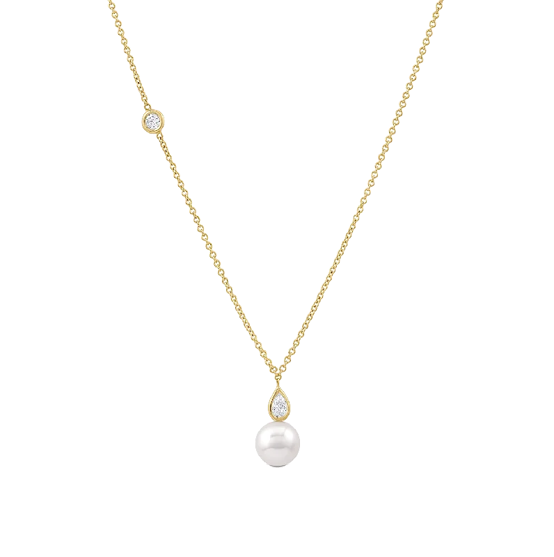 Sabel Collection Yellow Gold Akoya Pearl and Diamond Necklace