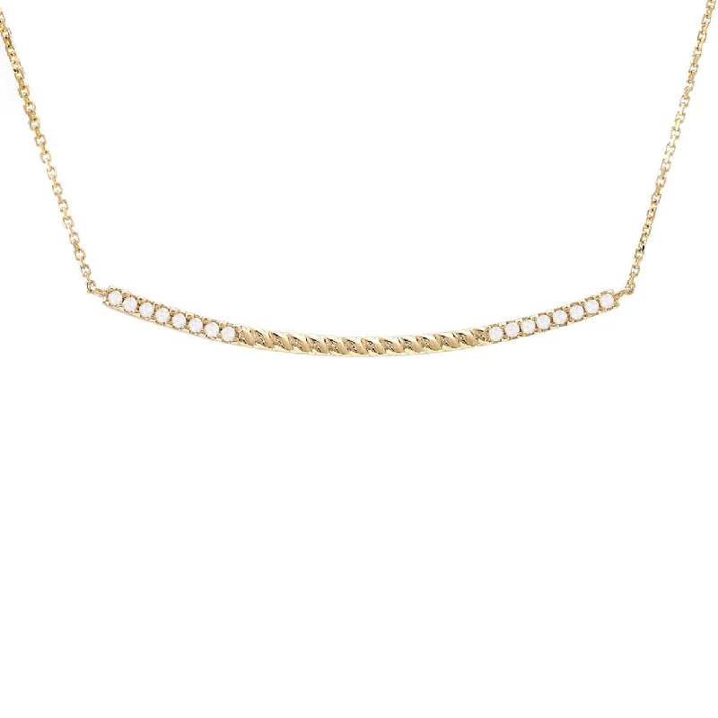 Yellow Gold Curved Bar Diamond Necklace