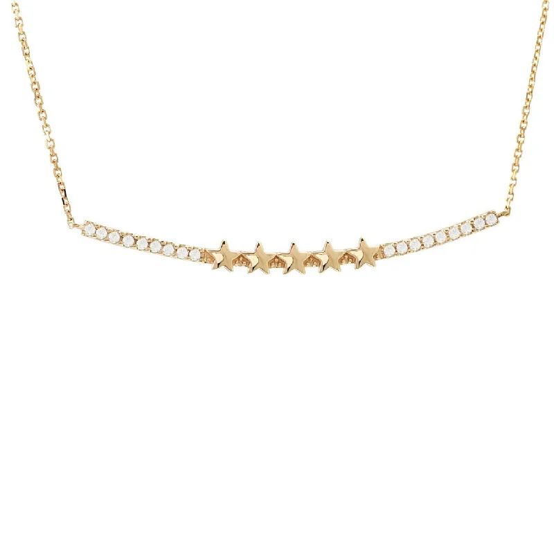 Yellow Gold Curved Bar Diamond Necklace