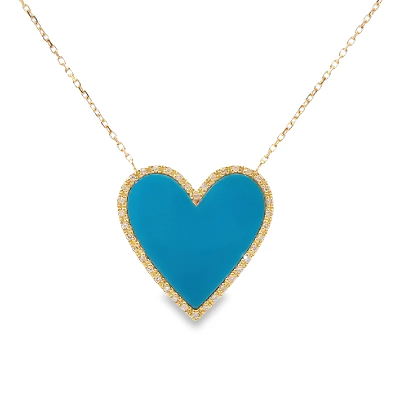 Yellow Gold Turquoise and Diamond Heart Necklace