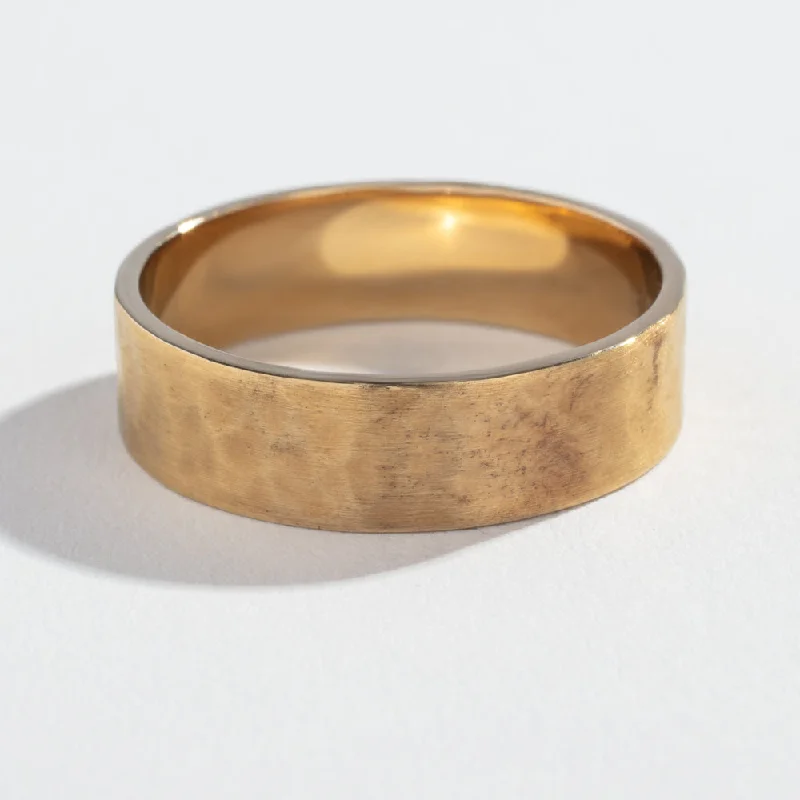 6MM FLAT WEDDING BAND | 14K GOLD | SATIN HAMMER