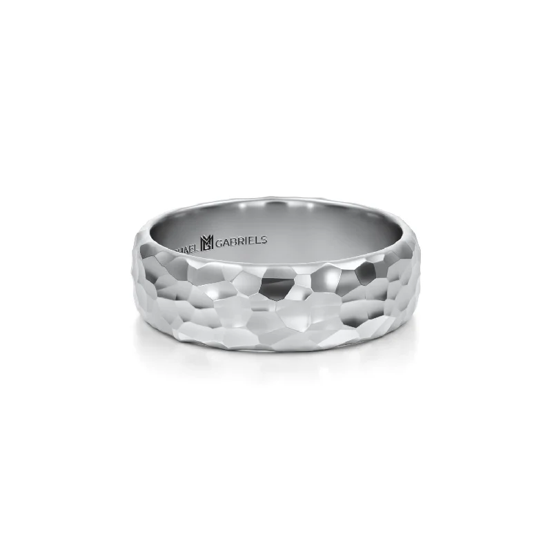 6mm Mens Wedding Band - Hammered High Polish