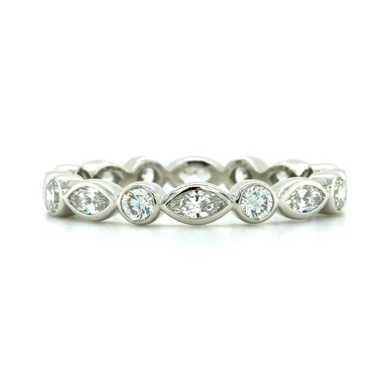 Platinum Bezel Set Round and Marquise Diamond Eternity Band