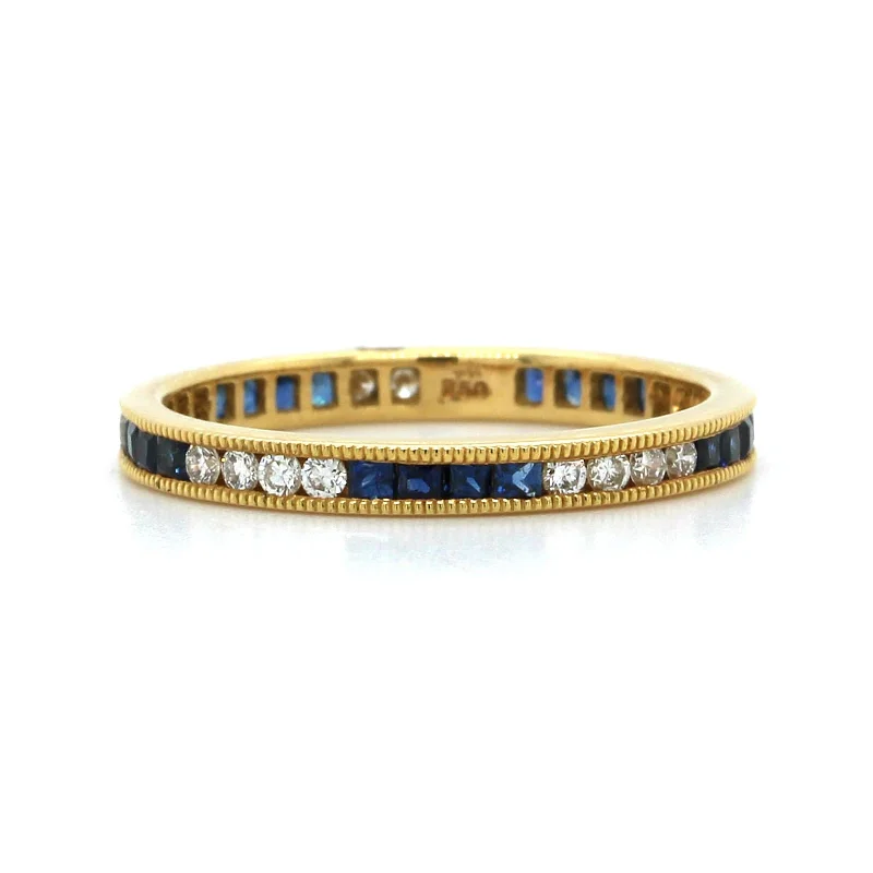 18K Yellow Gold Sapphire and Diamond Eternity Band