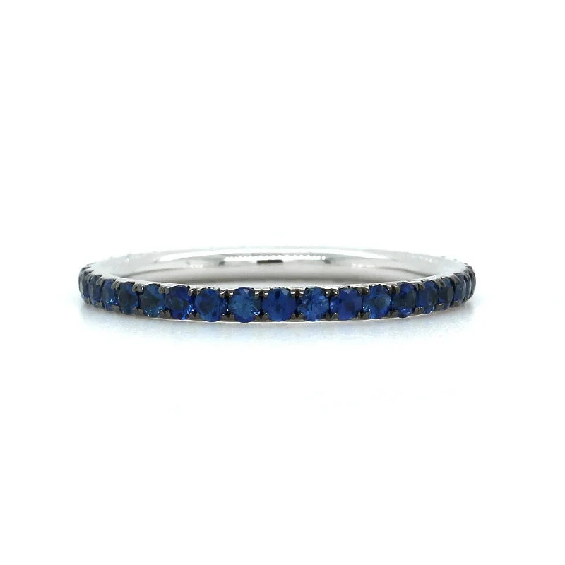 18K White Gold Sapphire Block Rhodium Eternity Ring