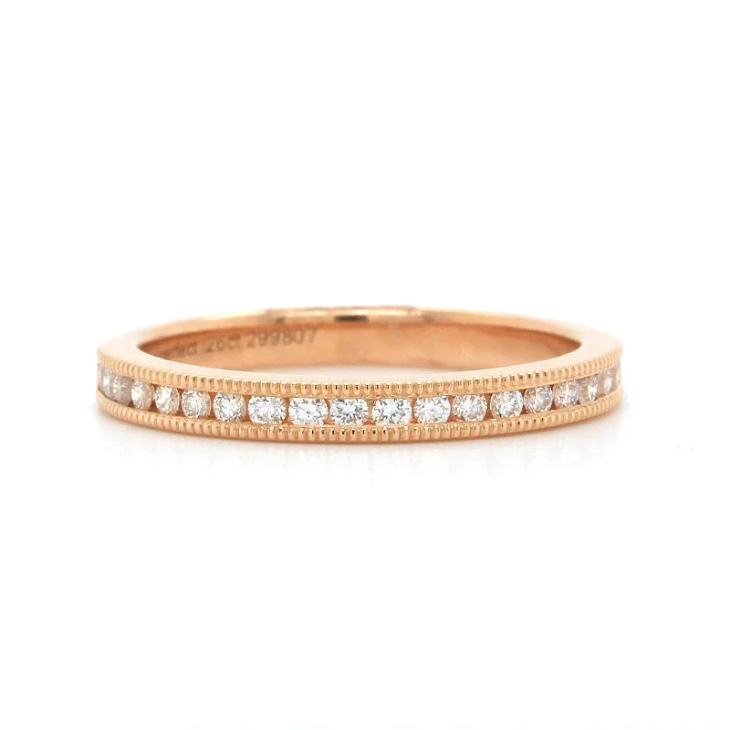 18K Rose Gold Channel Set Diamond Milgrain Band