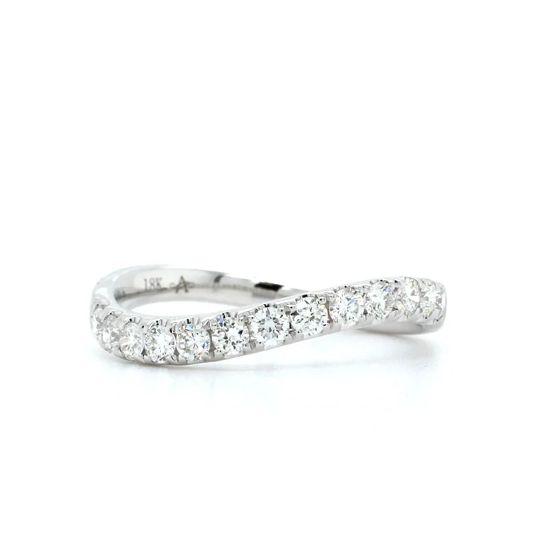 18K White Gold Prong Set Wave Diamond Band