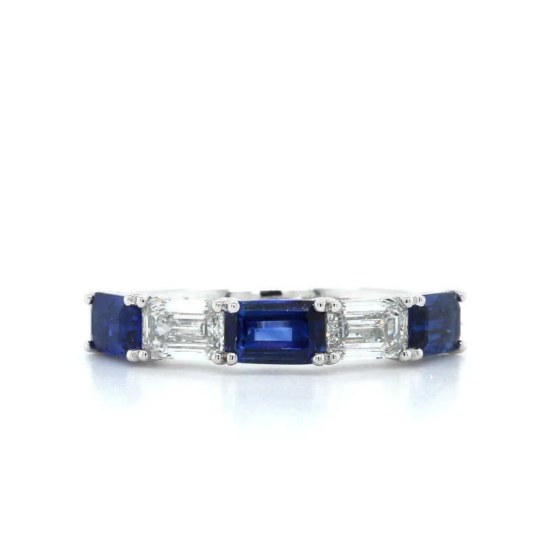 Platinum Emerald Cut Sapphire and Diamond Band