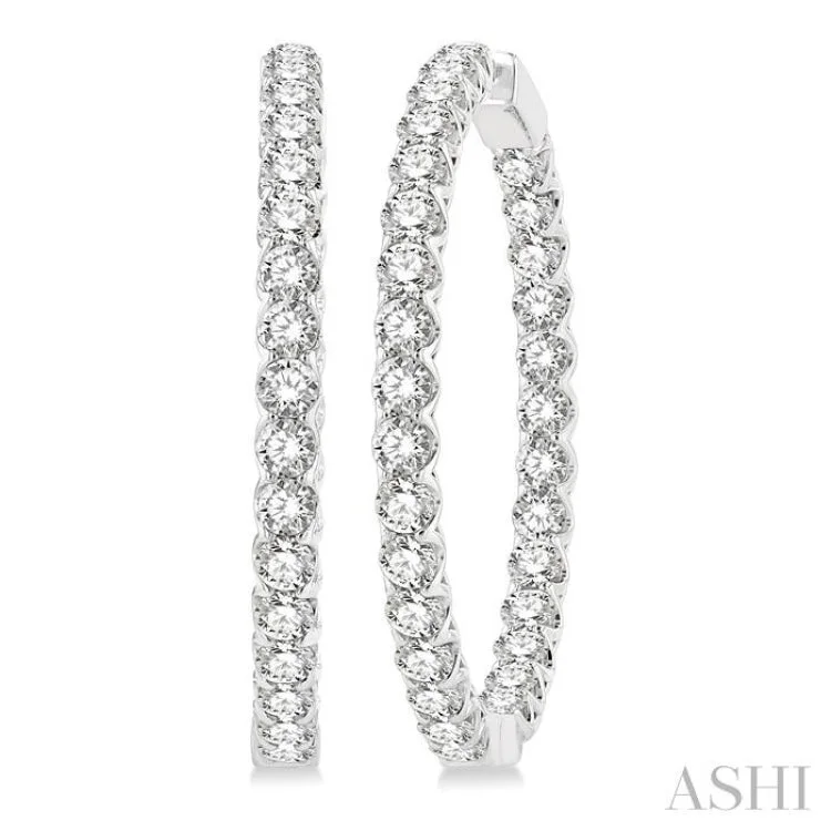 10 Ctw Inside-Out Round Cut Diamond 1 1/2 Inch Hoop Earrings in 14K White Gold