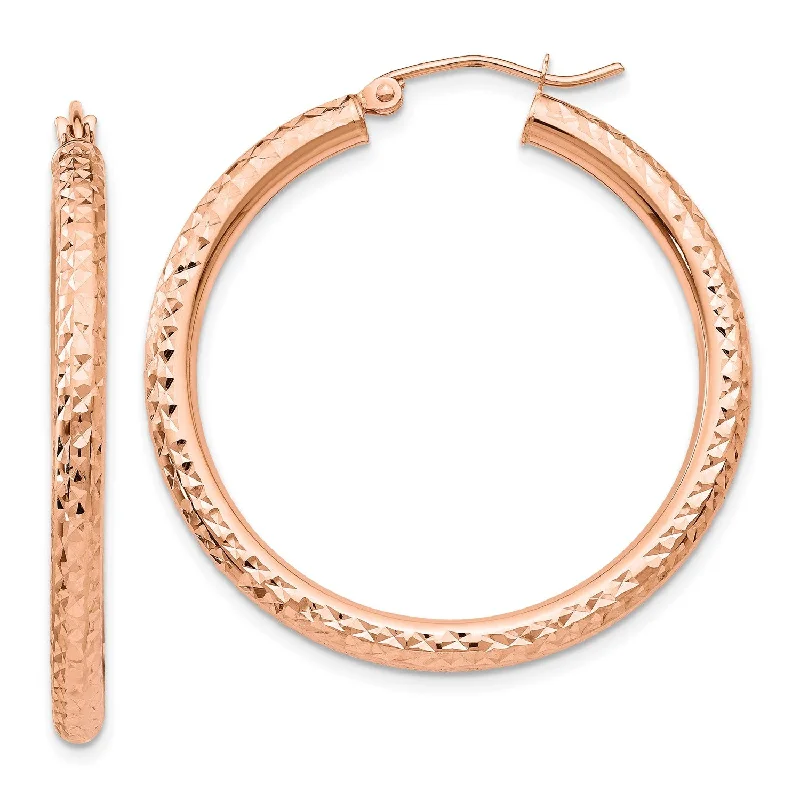 14KT Rose Gold 35X3MM Hoop Diamond-cut Earrings