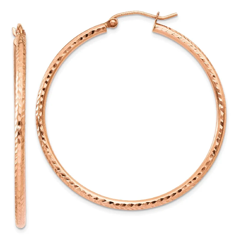 14KT Rose Gold 40X2MM Diamond-cut Hoop Earrings