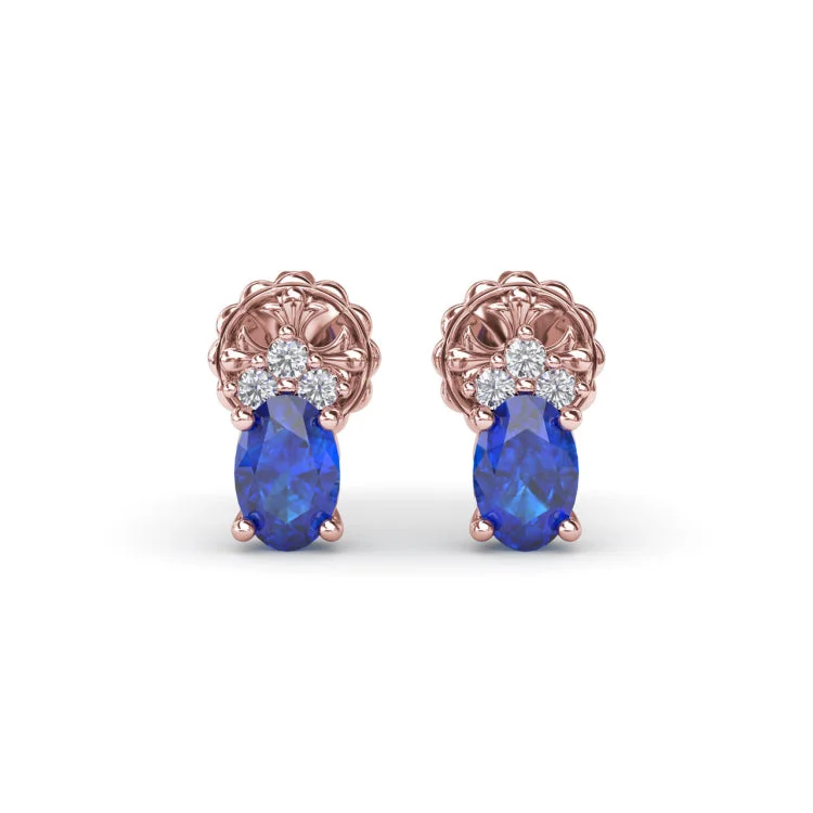 Oval Sapphire and Diamond Stud Earrings