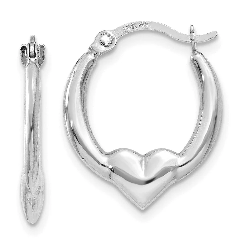 14KT White Gold 16X13MM Heart Hoop Earrings