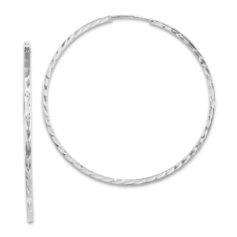 14KT White Gold 40X1.35MM Diamond-cut Hoop Earrings