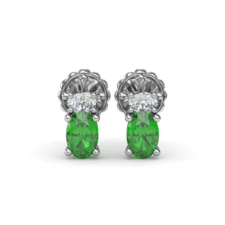 Oval Emerald and Diamond Stud Earrings