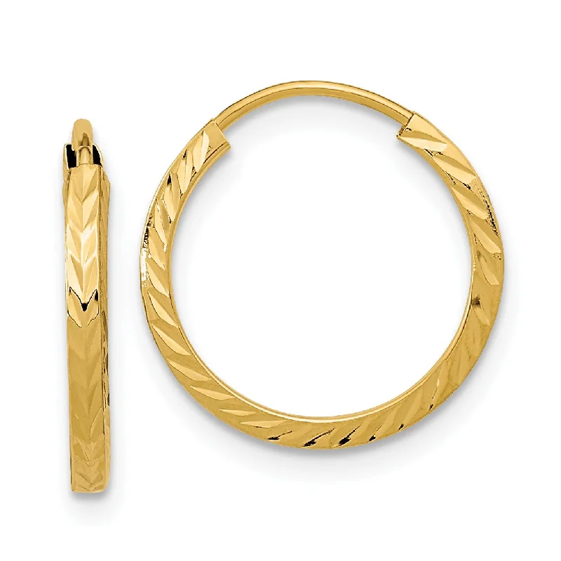 14KT Yellow Gold 15X1.35MM Diamond-cut Hoop Earrings