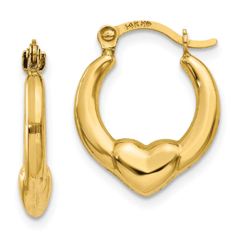 14KT Yellow Gold 15X12MM Heart Hoop Earrings