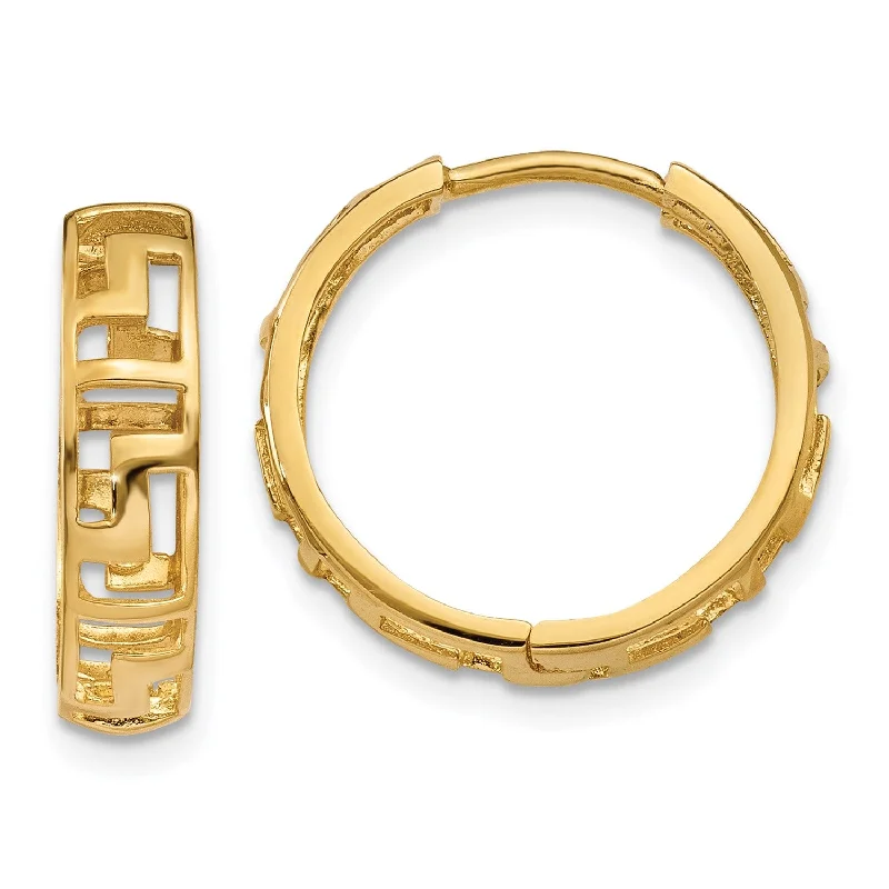 14KT Yellow Gold 15X4MM Greek Key Hoop Earrings